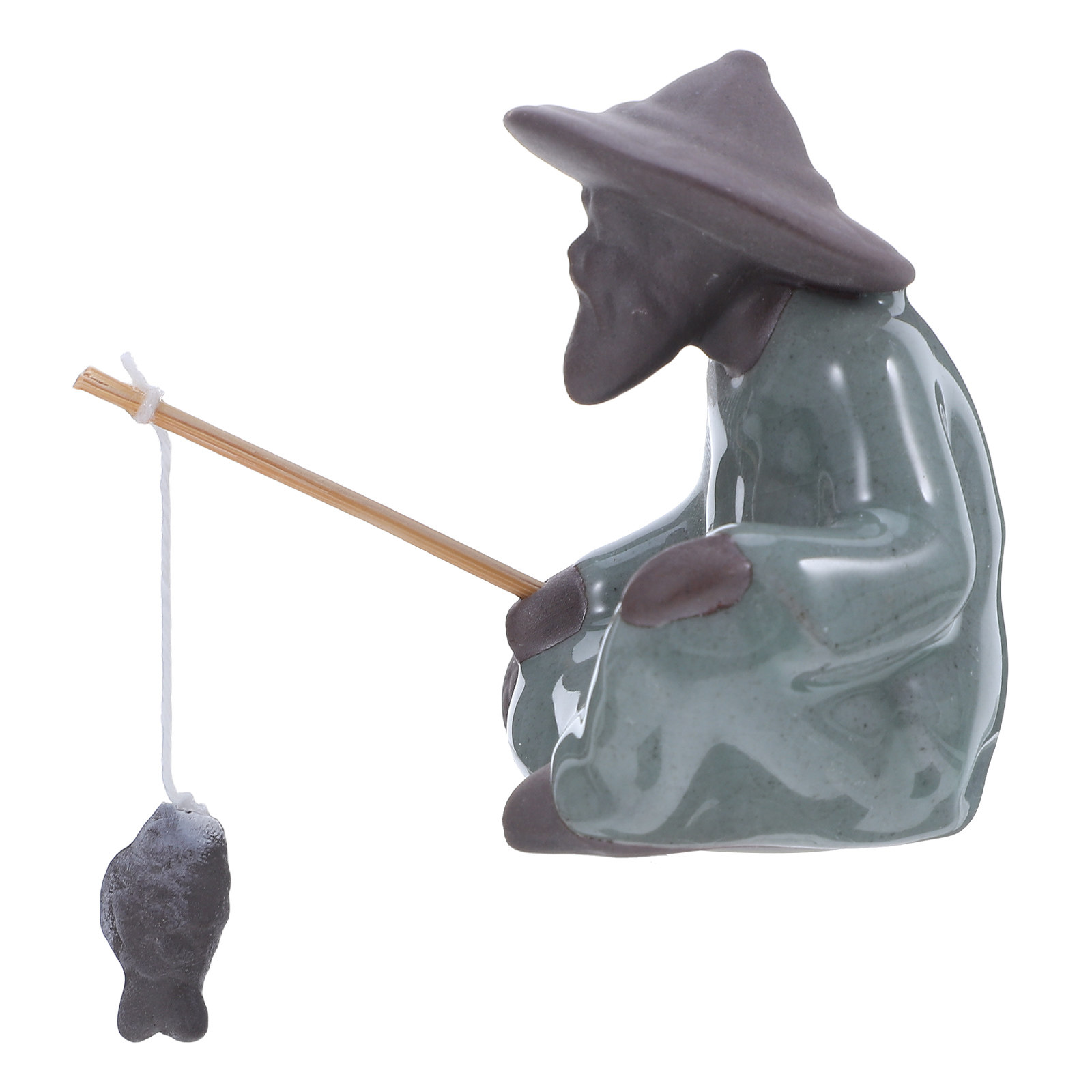 Mini Bonsai Zen Garden - Mini Fisherman Ceramic Chinese Garden Statue
