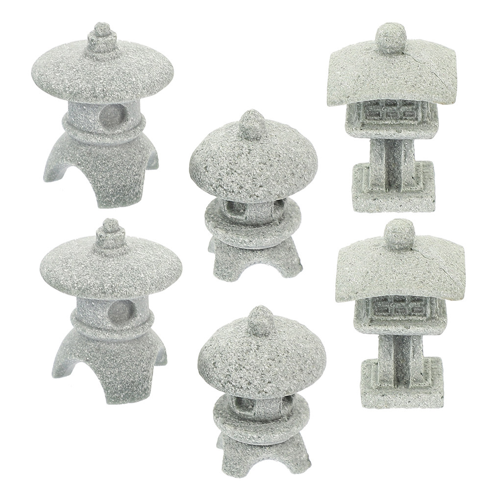 6Pcs Sandstone Pavilion Statue - огляд і ціна Mini Bonsai Zen Garden